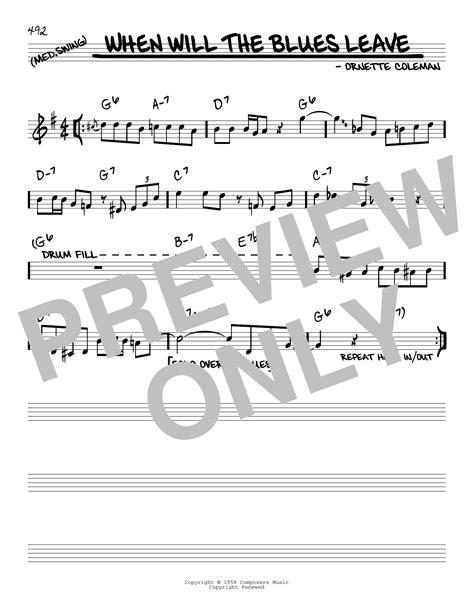 Ornette Coleman "When Will The Blues Leave" Sheet Music for Real Book ...