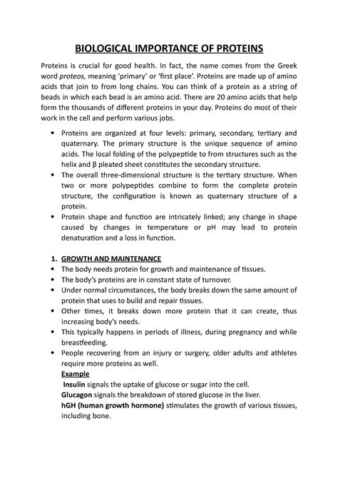 Biological Importance Of Proteins Biological Importance Of Proteins