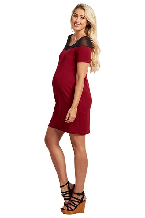 Pinkblush Maternity Short Sleeve Mesh Neckline Dress At Amazon Womens