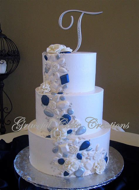 Silver Elegant Navy Blue Cake Navy Blue And Gold Wedding Colours