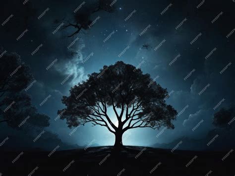 Premium Photo | Moonlight night and tree silhouette wallpaper