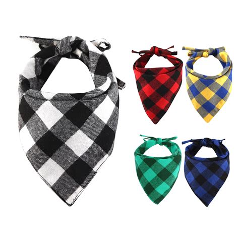 Walbest Buffalo Plaid Dog Bandana Cotton Bandanas Handkerchiefs Scarfs