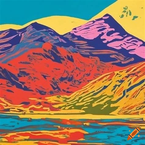 Colorful Linocut Artwork Of Snowdonia On Craiyon