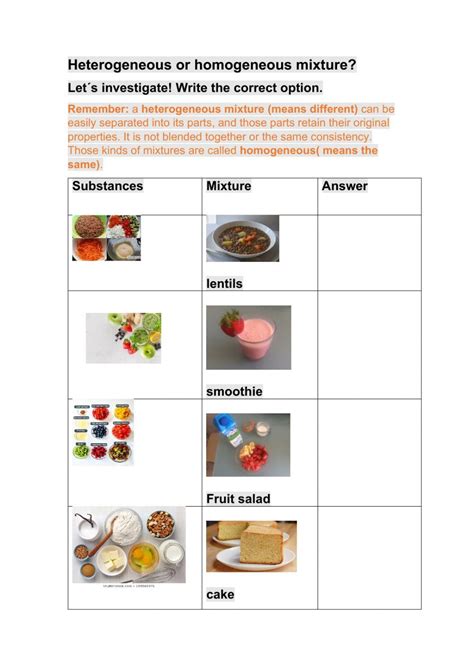 Homogeneous And Heterogeneous Mixtures Worksheet