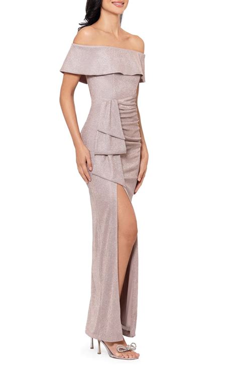 Xscape Evenings Metallic Ruffle Off The Shoulder Sheath Gown Nordstrom