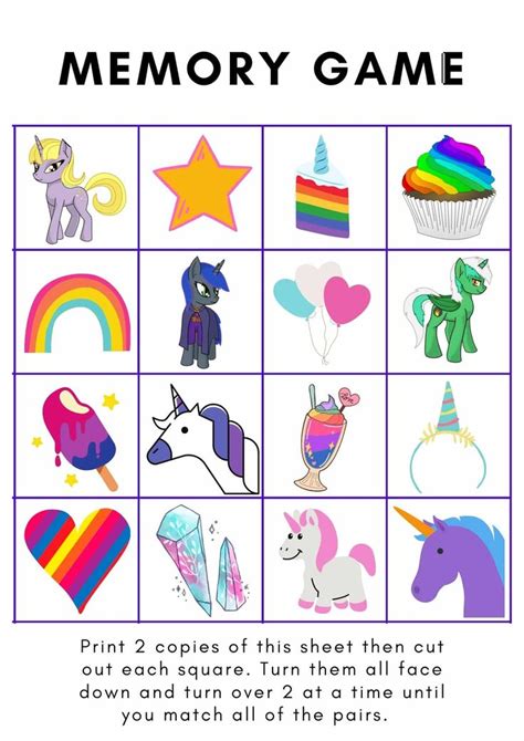 Unicorn Memory Game Free PDF Printable Mermaid Birthday Party Unicorn