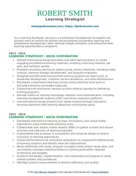 Learning Strategist Resume Samples Qwikresume