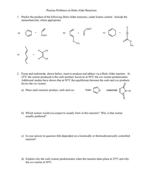 19 Prac Diel A Organic Chem Practice Problems On Diels Alder Reactions 1 Predict The