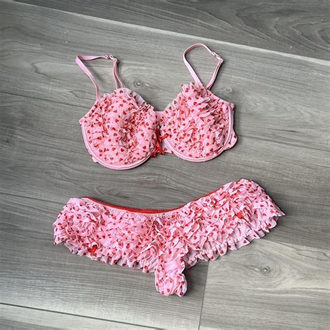 La Senza Womens Pink And Red Bra Depop