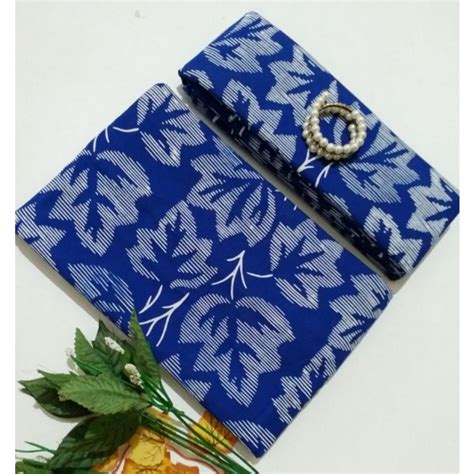 Jual Kain Batik Daun Biru Bahan Batik Biru Kain Batik Cap Daun Biru