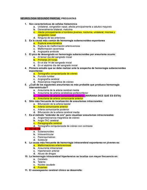 Preguntas Examen Neuro Neurologia Segundo Parcial Preguntas Son