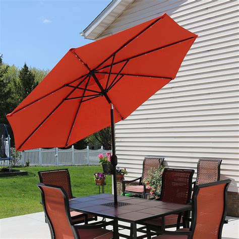 Sunnydaze Solar Powered LED Lighted Aluminum Patio Umbrella with Tilt & Crank, 9 Foot - Walmart ...