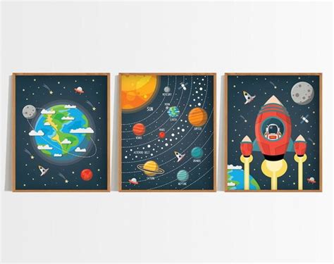 Kit 3 Quadros Decoração Infantil Planetas Do Sistema Solar Elo7