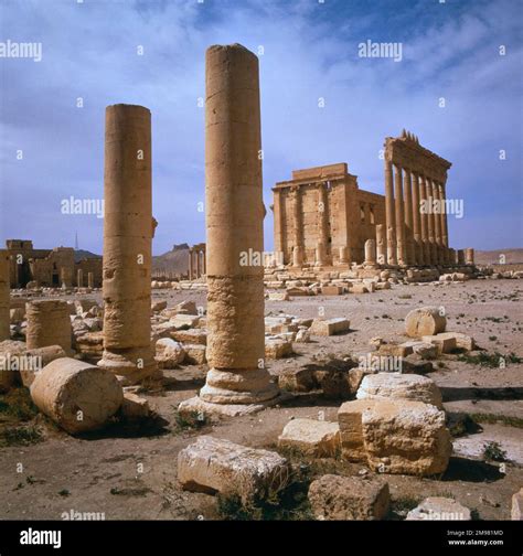 Palmyra, Syria - Columns and view toward the Temple of Bel (Baal). The ...