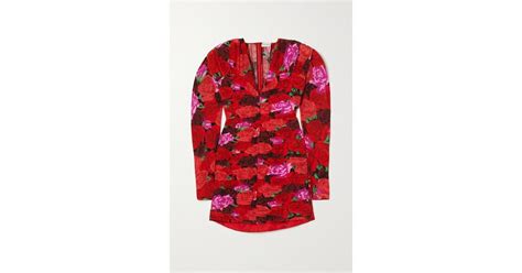 Magda Butrym Ruched Floral Print Silk Mini Dress In Red Lyst