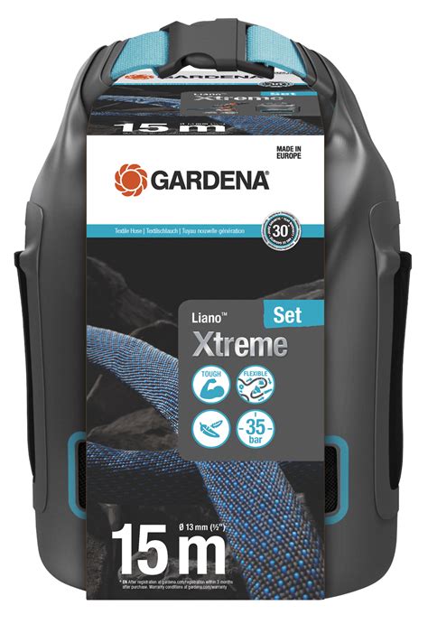 Gardena Textilslang Liano Xtreme 15 m 1 2 Set med strålmunstycke och