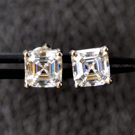 Diamond Asscher Cut Earrings Etsy