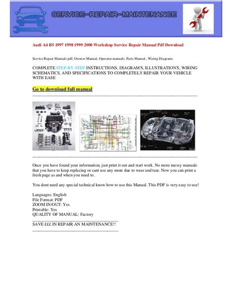 Audi A4 B5 1997 1998 1999 2000 Workshop Service Repair Manual Pdf Dow