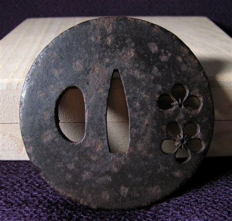 Tsuba Period Armor Iron Ground Inscription Flower Watermark Edo Period