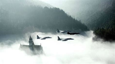 Wallpaper 1920x1080 Px Aircraft Castles Clouds Forests Jet Mist