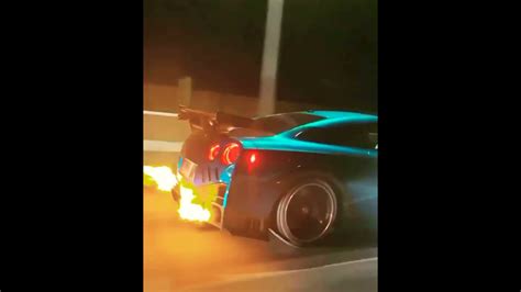 R35 GTR spitting flames - YouTube