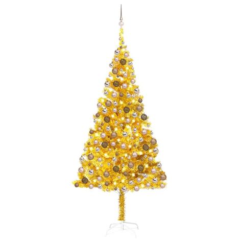 Vidaxl Kunstkerstboom Met Verlichting En Kerstballen Cm Pet Goud