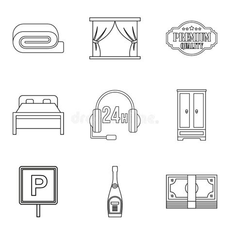 Iconos Fijados Estilo Del Servicio De Hotel Del Esquema Ilustración