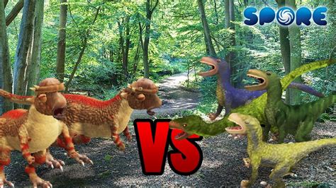 Pachy Herd Vs Raptor Squad Dino Face Off S1E4 SPORE YouTube