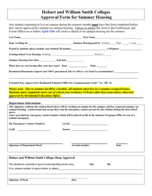 Fillable Online Hws Hobart And William Smith Colleges Approval Form For