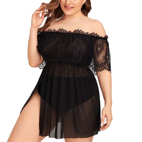 Clearance Skpblutn Plus Size Lingerie Pajama Set For Women Lace Sheer