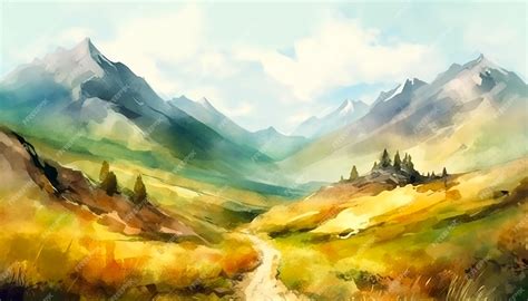 Premium AI Image | A painting of a mountain landscape with a path ...