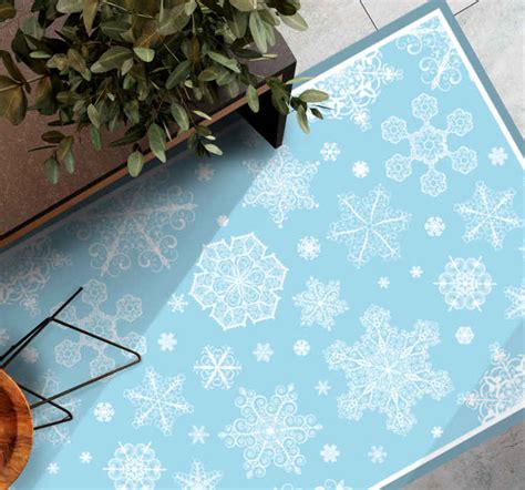 Alfombra Vin Lica Navidad Copos De Nieve Blancas Sobre Fondo Azul