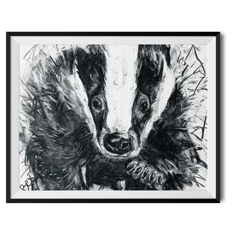 Badger Art Print Badger Wall Art Badger Charcoal Illustration - Etsy