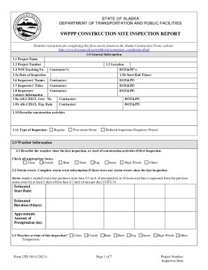 Fillable Online SWPPP CONSTRUCTION SITE INSPECTION REPORT Dot State