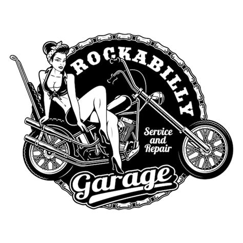 Premium Vector Pin Up Girl On Motorcycle Monochrome Version