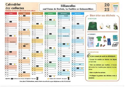 Calendrier des collectes des ordures ménagères Billancelles 2025