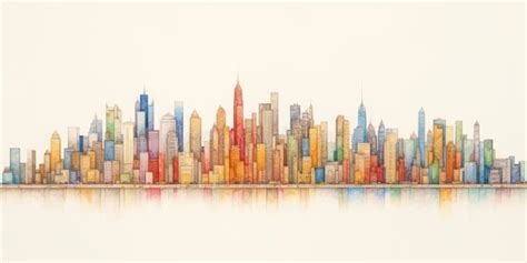 City Skyline Color Pencil Drawing on White Background. Generative Ai ...