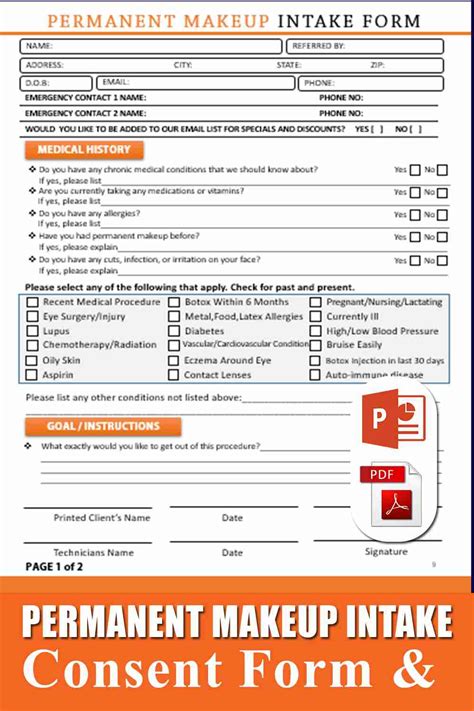 Printable Permanent Makeup Consent Intake Forms Template