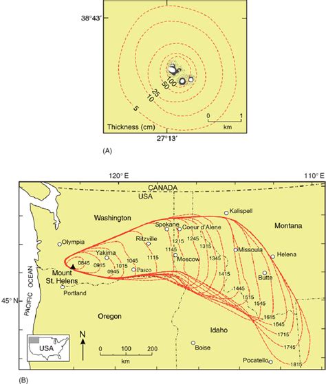 Tephra distribution patterns. (A) Tephra distribution patterns ...