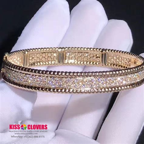 Custom Van Cleef Arpels 18K Rose Gold Medium Model 3 Rows Perlée