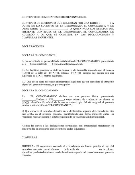 Contrato De Comodato Sobre Bien Inmueble Docsity