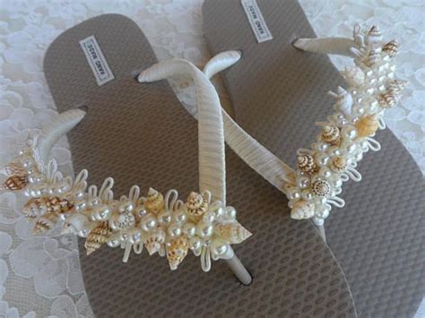 Sand Color Flip Flops Ivory Shell Bridal Flip Flops Beach Wedding