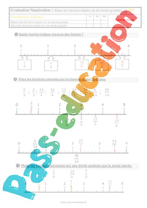 Placer Des Fractions Simples Sur Des Droites Graduées Evaluation Pour Le Cm2 Pdf à Imprimer