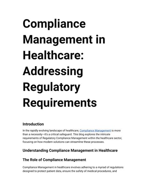 Ppt Compliance Management In Healthcare Addressing Regulatory