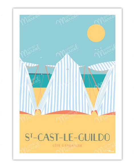 Affiche 50x70 Marcel St Cast Le Guildo Les Tentes Taille 30 X 40 Cm