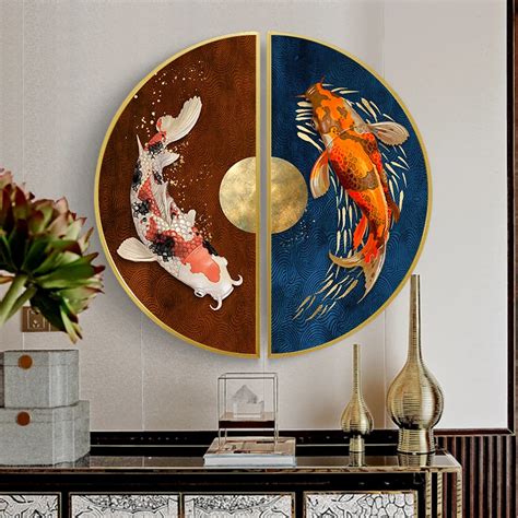 Peinture Murale Demi Cercle De Poisson Rouge Carpe Koi Toile D Art