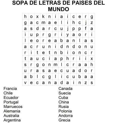 Sopa De Letras De Nombres De Pa Ses Del Mundo Para Imprimir Artofit