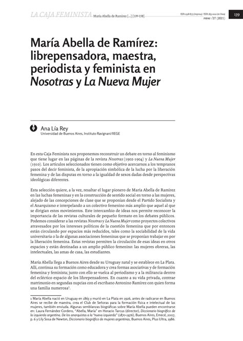 Pdf Mar A Abella De Ram Rez Librepensadora Maestra Periodista Y