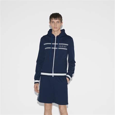 Technical Jersey Hooded Sweatshirt In Midnight Blue GUCCI US