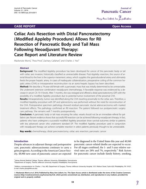 (PDF) Celiac Axis Resection with Distal Pancreatectomy (Modified Appleby Procedure) Allows for ...